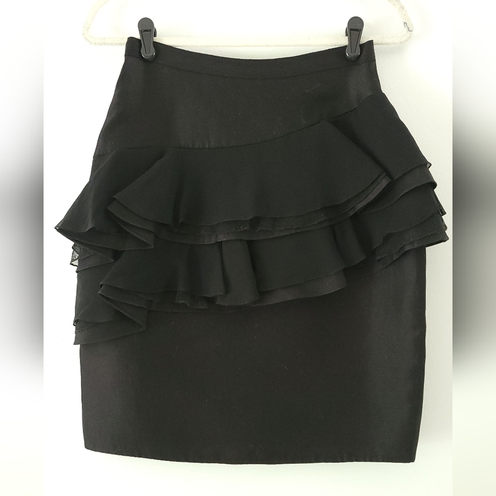 Jason Wu black silk ruffle pencil skirt size 4